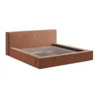 Pat dublu tapițat în nuanța teracotă cu spațiu de depozitare cu grilă 160x200 cm Noho - Makamii