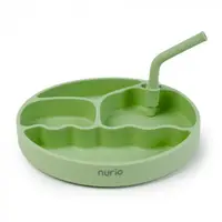 Farfurie din Silicon cu Pai pentru Copii - Verde - Nurio