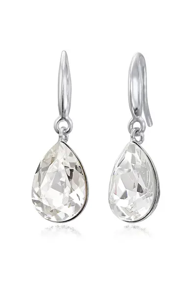 Cercei Argint 925 placat cu rodiu cu cristale Swarovski® Fancy Pear 14mm Hook - Alb
