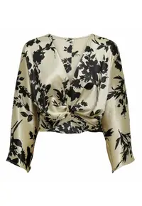 Bluza crop din satin cu imprimeu floral Salia