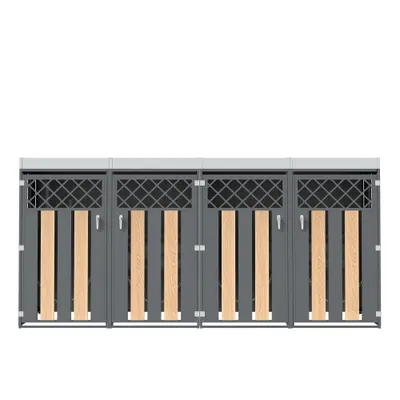 Cutie încuietabilă pentru pubele, pentru 4 pubele standard, cu o ladă de flori integrată, 264x80x124,5 cm, Gri+Culoare naturală