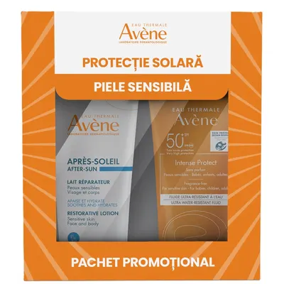 Pachet Loțiune protecție solară SPF 50+ Intense Protect, 150 ml + Loțiune reparatoare după plajă, 200 ml, Avene