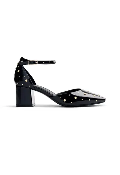 Pantofi de piele ecologica cu toc masiv - Negru