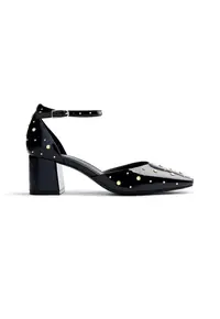 Pantofi de piele ecologica cu toc masiv - Negru