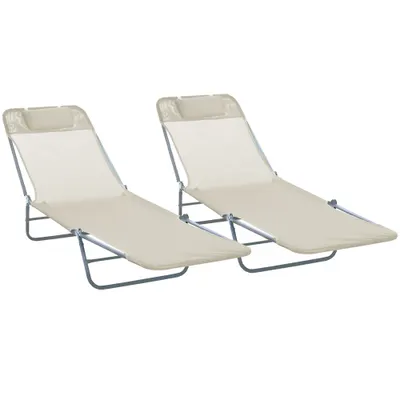 Outsunny Set de 2 Șezlonguri Pliabile pentru Plajă cu Spătar Rabatabil pe 4 Niveluri, Șezlong de Grădină, 137x56x82 cm, Bej | Aosom Romania
