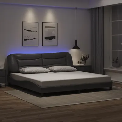 vidaXL Cadru de pat cu LED fără saltea, Hvar, gri, 200x200 cm