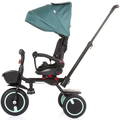 Tricicleta pentru copii Chipolino Quick Fold Aloe pliabila, cu sezut reversibil, suport pentru picioare, maner cu control al directiei, spatar reglabil pe spate, scaun cu husa moale si frana pe rotile din spate