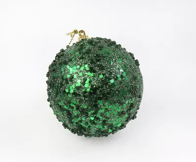 Glob de Craciun - Foam Bauble Pine Green Glitter, 8cm