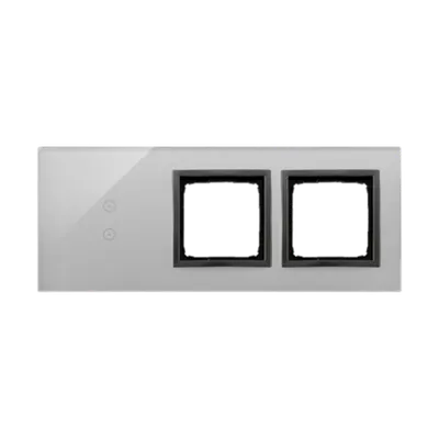 Panou Touch 3 module, modul 1:2 comenzi verticale touch, module 2 si 3: spatii pentru module antracit Simon 54, sticla cenusie
