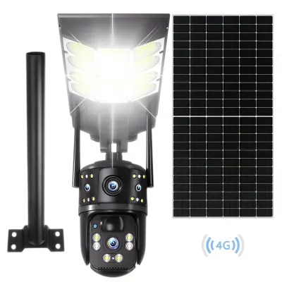 Camera de Supraveghere 4G EnGros, Lampa cu Incarcare Solara, Suport Bara Metalica, 8MP,Urmarire Automata si Comunicare Bidirectionala, Lampa Stradala