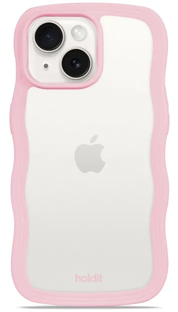 Husă Holdit - Wavy, iPhone 13/14/15, transparent/roz