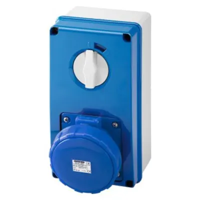 Priza industriala cu interblocaj verticala - WITH BOTTOM - WITHOUT FUSE-HOLDER BASE - 2P+E 63A 200-250V - 50/60HZ 6H - IP67