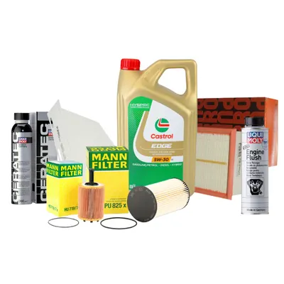 Pachet revizie CASTROL 5W-30 + filtre Mann Purro + Cera Tec + Flush pentru 1.9 2.0 TDI VAG