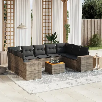 Gossi set mobilier de gradina cu perne, 10 piese, gri, poliratan