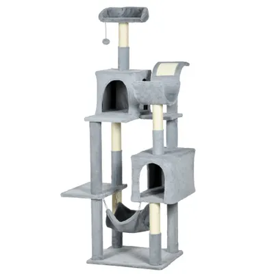 Copac de 177cm pentru Pisici pentru Pisici de Interior, Turn de Catarat pentru Pisici pe Mai Multe Niveluri, Gri 55x49x177cm PawHut | Aosom RO