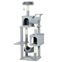 Copac de 177cm pentru Pisici pentru Pisici de Interior, Turn de Catarat pentru Pisici pe Mai Multe Niveluri, Gri 55x49x177cm PawHut | Aosom RO
