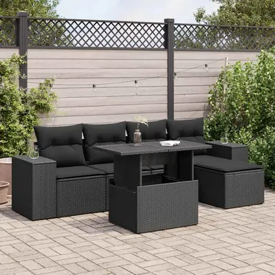 Gossi set mobilier de gradina cu perne, 6 piese, negru, poliratan