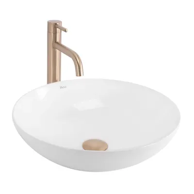 Lavoar cu montare pe blat 40 cm, alb lucios, rotund, Rea Anika