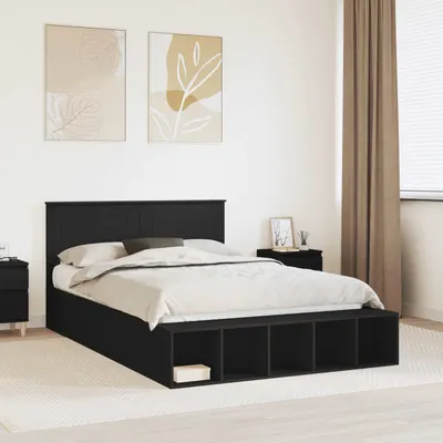 vidaXL Cadru de pat cu raft Manual Negru 150 x 200 cm Lemn prelucrat