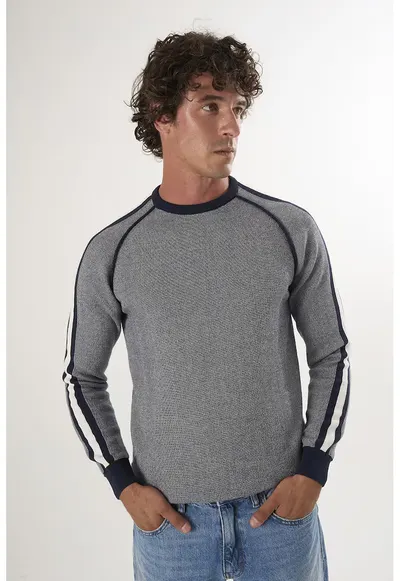 Pulover din bumbac cu maneci raglan - Gri inchis melange/Bleumarin