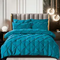 Lenjerie de Pat Premium, JOJO HOME, Finet cu Pliuri Brodate, 6 Piese, Nesifonabila si Durabila, Turquoise