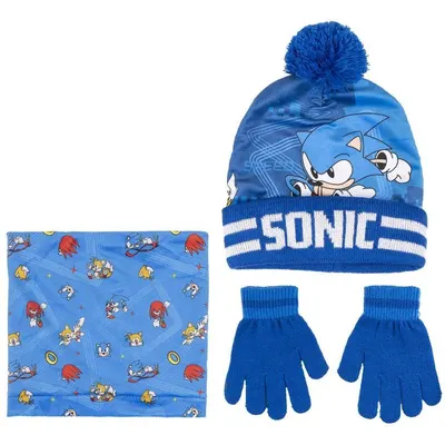 Set pentru copii, cu căciulă, mănuși și guler, personaj Sonic, Cerda