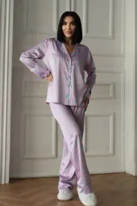 Set pijama dama din doua piese, cu nasturi – 2600012, Roz / Albastru
