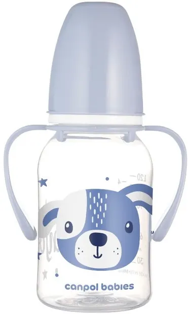 Biberon cu mânere Canpol - Cute Animals, 120 ml, albastru