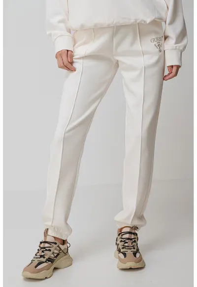 Pantaloni de trening cu logo brodat - Alb fildes