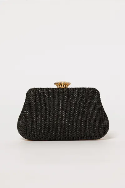 Clutch negru din material textil impletit