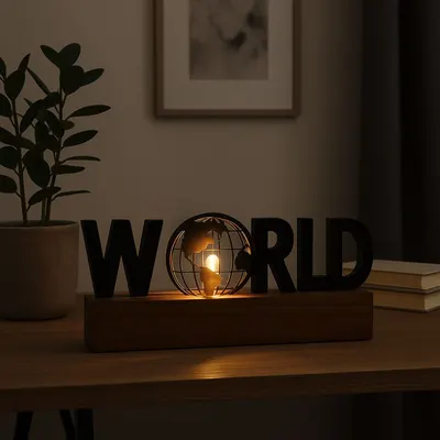 Lampă Decorativă de Masă „WORLD”, 38x8x15 cm, cu LED, pe Baterii