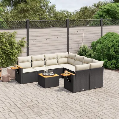 Gossi set mobilier de gradina cu perne, 9 piese, negru, poliratan
