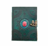 Jurnal vintage, 20x15cm, piele naturala, piatra inserata rosie, Krashell
