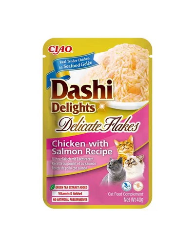 INABA Cat Dashi Delights Delicate Flakes pui si somon plic pentru pisica 40g
