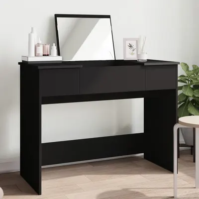 vidaXL Masă de toaletă cu oglindă, negru, 100x45x76 cm