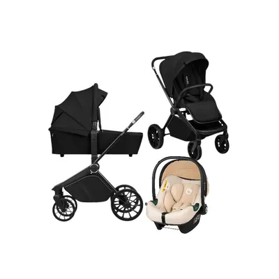 Carucior 3 in 1, Lionelo, Mika Plus, Cu scoica auto Bej testata ADAC, Reversibil, Cu sistem de ventilatie 3D, Cu accesorii, Pana la 22 kg, EN1888-1 EN1888-2 EN1466 ECE R129, Negru