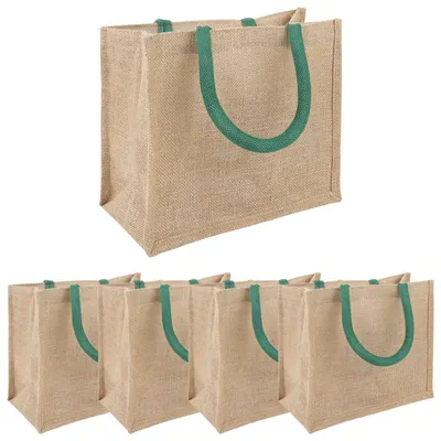 vidaXL Geantă de iută 5 Natural și verde 26 x 22 x 14 cm