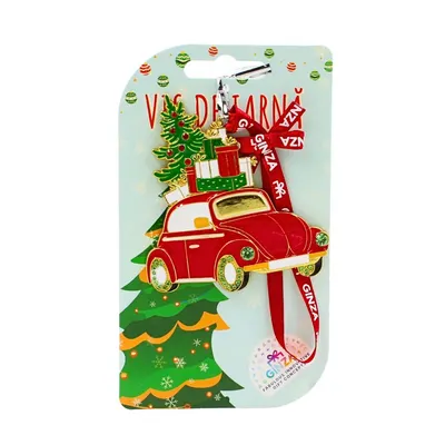 Decorațiune metalică Ginza, vis de iarnă, model mașina lui Moșu' plină de cadouri