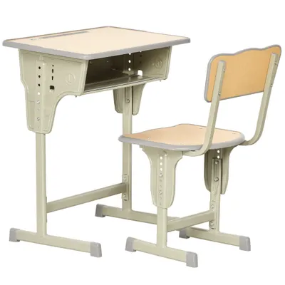 HOMCOM Set Masa Si Scaune Copii Bancă și Scaun Reglabil pentru Copii 6-12 Ani Ergonomic Aosom Romania