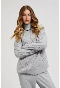 Pulover gri cu guler inalt si tesatura decorativa - Gri