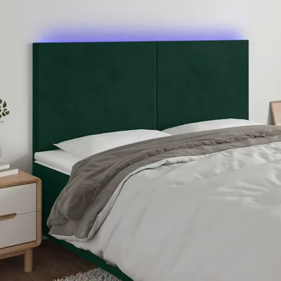 vidaXL Tăblie de pat cu LED, verde închis, 160x5x118/128 cm, catifea