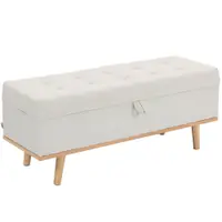 HOMCOM Taburet depozitare 80L, material textil, picioare lemn, 118x42x45 cm, crem | Aosom Romania