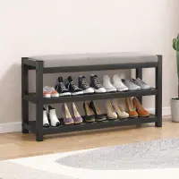 Bancuta suport pantofi metalica cu 3 rafturi si sezut tapitat – 80 cm