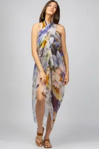 Esarfa dreptunghiulara tip pareo, Silk Feeling, cu nuante de galben si violet