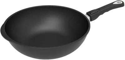 Tigaie wok AMT, 36 cm, negru, cu mâner mobil