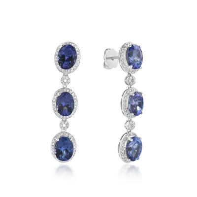 Cercei din aur alb cu tanzanite de 8.9ct si diamante de 0.4ct