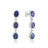 Cercei din aur alb cu tanzanite de 8.9ct si diamante de 0.4ct