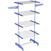 HOMCOM Suport Vertical de Uscare, Suport Pliabil de Uscare cu 6 Roți și 4 Rafturi Reglabile, 142x55x172 cm, Alb și Argintiu | Aosom Romania