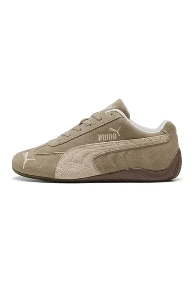 Pantofi sport Speedcat Elevated din piele intoarsa cu logo brodat - Alb fildes/Maro nisip