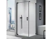 Cabina de dus 90x110 cm cu usa batanta si profil compensator, negru mat, instalare usa stanga, Ronal Cadura
